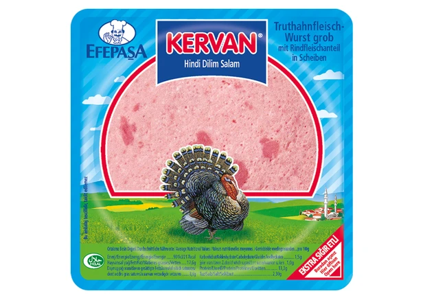 8fqfQMCuOq6m2bU5npcHsiSaIjw9pDqA8T4rfP05.webp Efepaşa Salam KERVAN Truthahnfleischwurst mit Rindfleischanteil grob in Scheiben 200g - Image 1