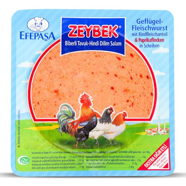 Efepaşa Salam ZEYBEK Geflügelfleischwurst mit Rindfleischanteil und Paprikaflocken in Scheiben 200g